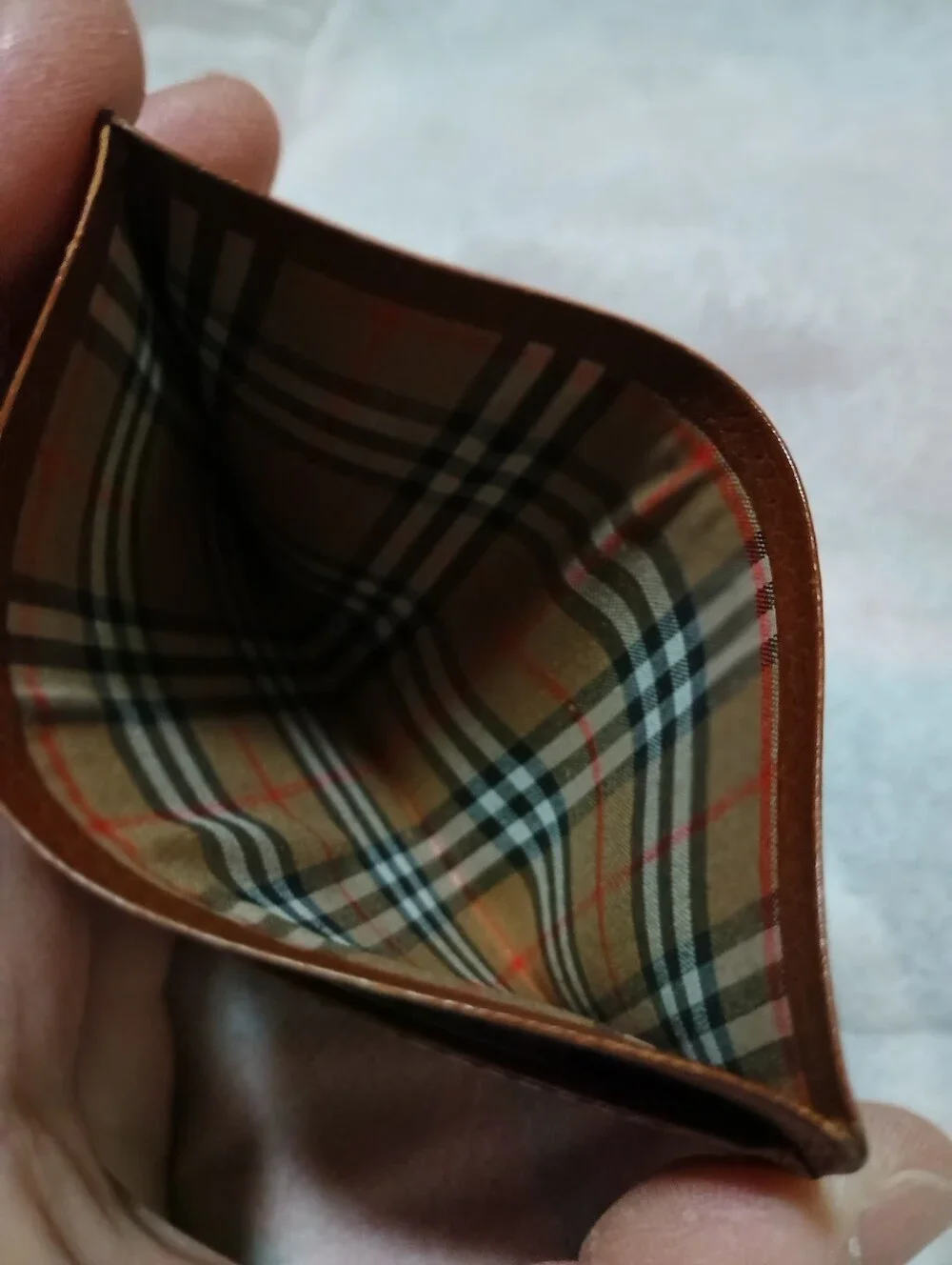 Burberrys Brown Leather ID Card Holder with Clear Window